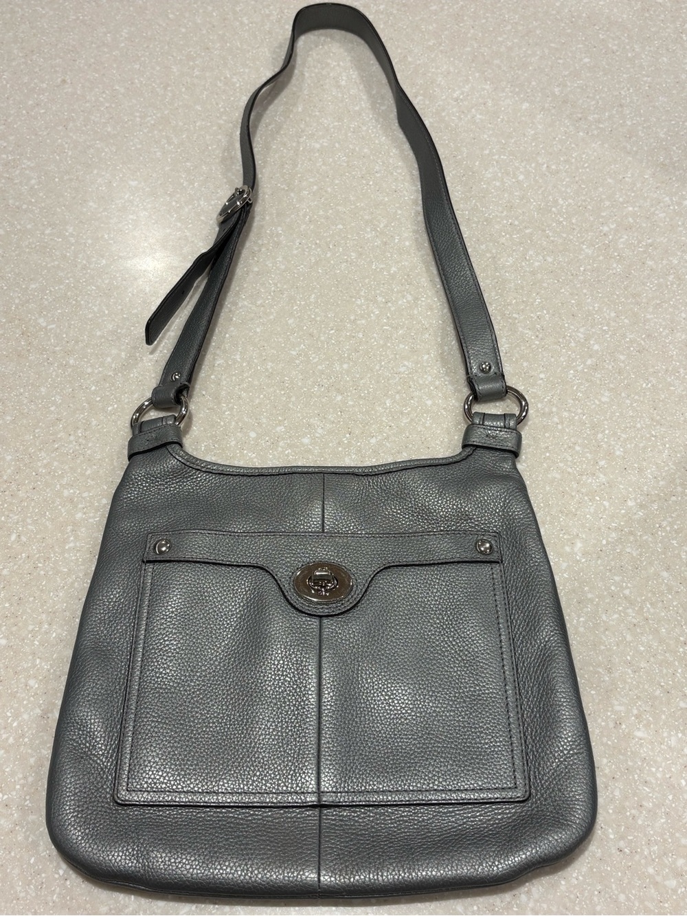 Coach Metallic Silver Pebbled Leather Penelope Crossbody Bag
